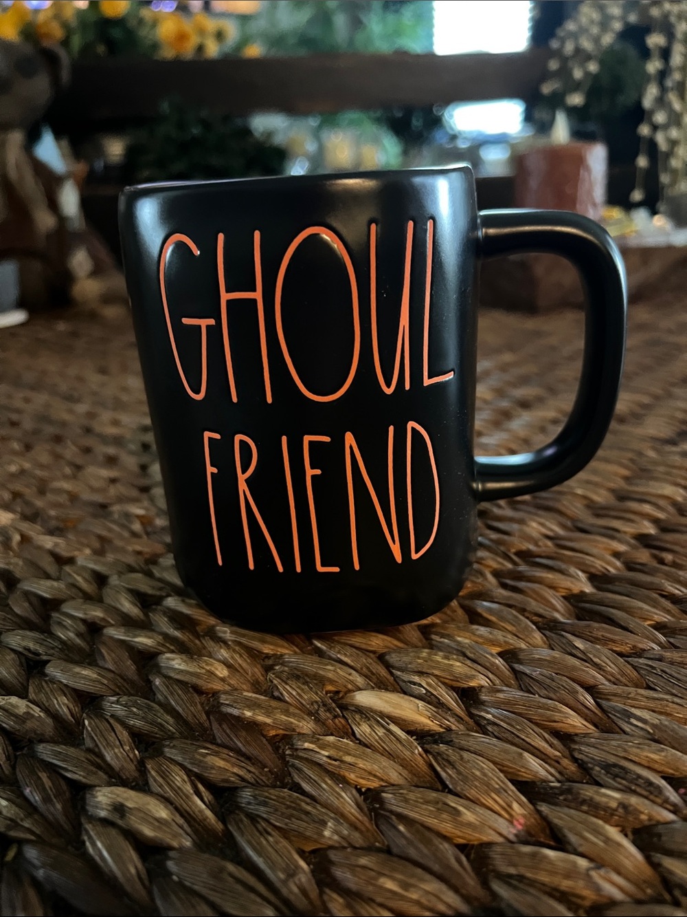Rae Dunn Black Mug with Orange Lettering - "GHOUL FRIEND"